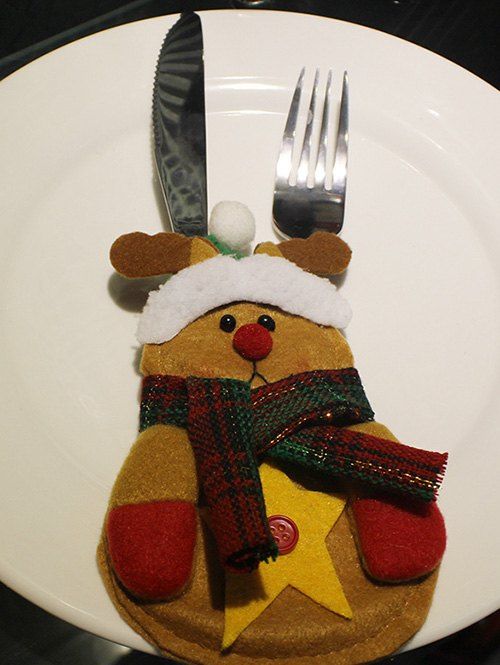 

Christmas Party Table Decor Deer Shape Forks Tableware Cover Bag, Yellow