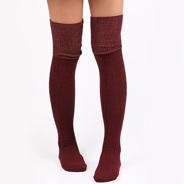 

Warm Ribbed Knit Stockings, Wine red