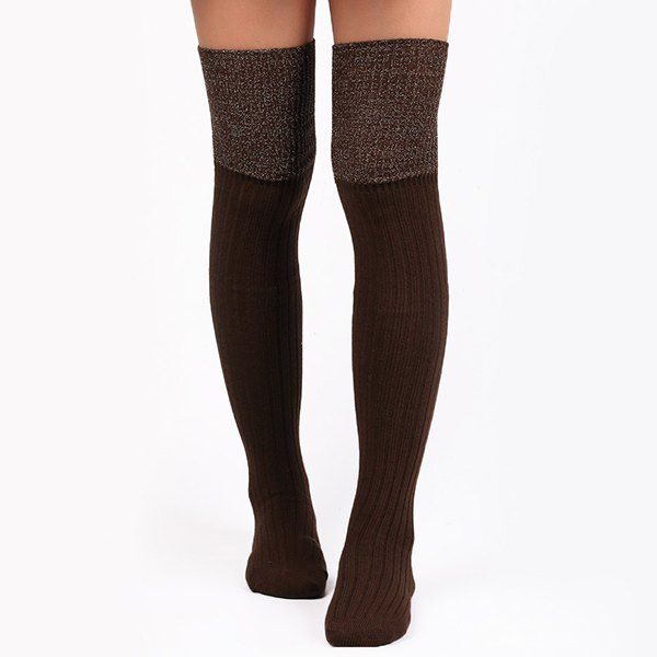 

Warm Ribbed Knit Stockings, Coffee