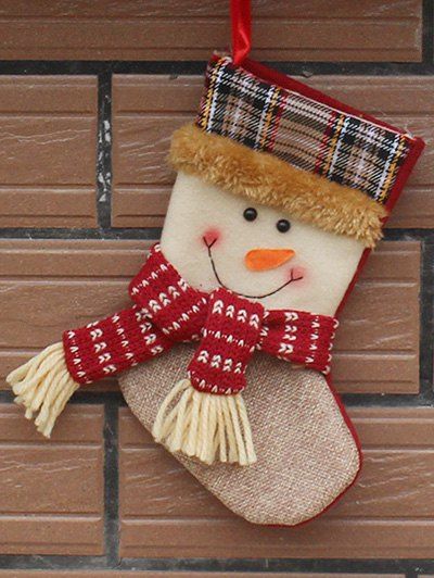 

Christmas Tree Hanging Decoration Snowman Present Stocking Sock, White