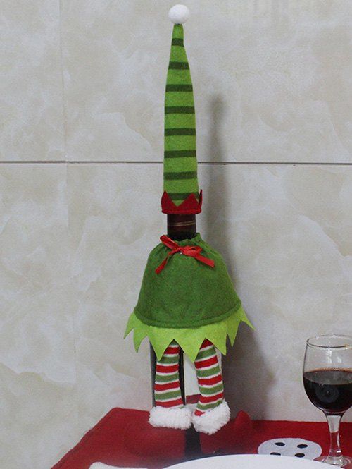 

Christmas Table Decor Stripe Clothes Design Wine Bottle Cover Bag, Green