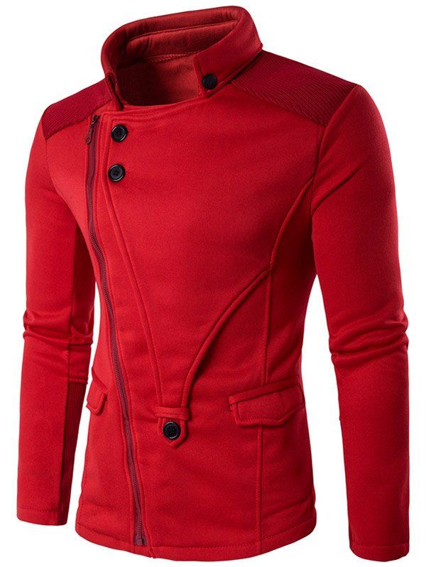 

Asymmetrical Zip Up Panel Jacket, Red