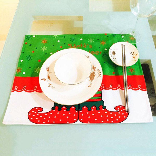 

Home Decor Christmas Cloth Pad Elves Printing Table Mat, Red and green
