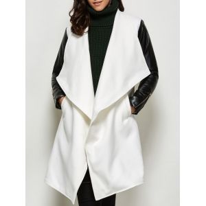 Faux Leather Panel Wool Blend Coat