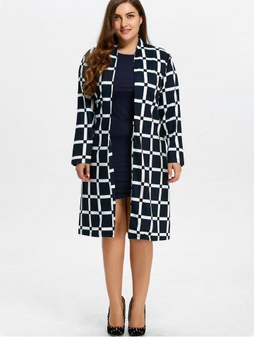 Plus Size Long Grid Coat