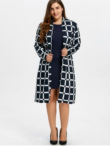 Plus Size Long Grid Coat