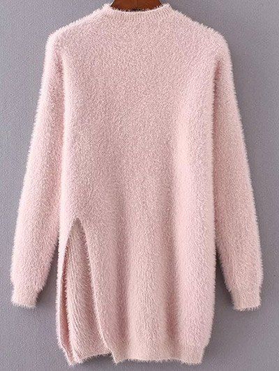 Shops Long Mock Neck Slit Fuzzy Pullover Sweater  