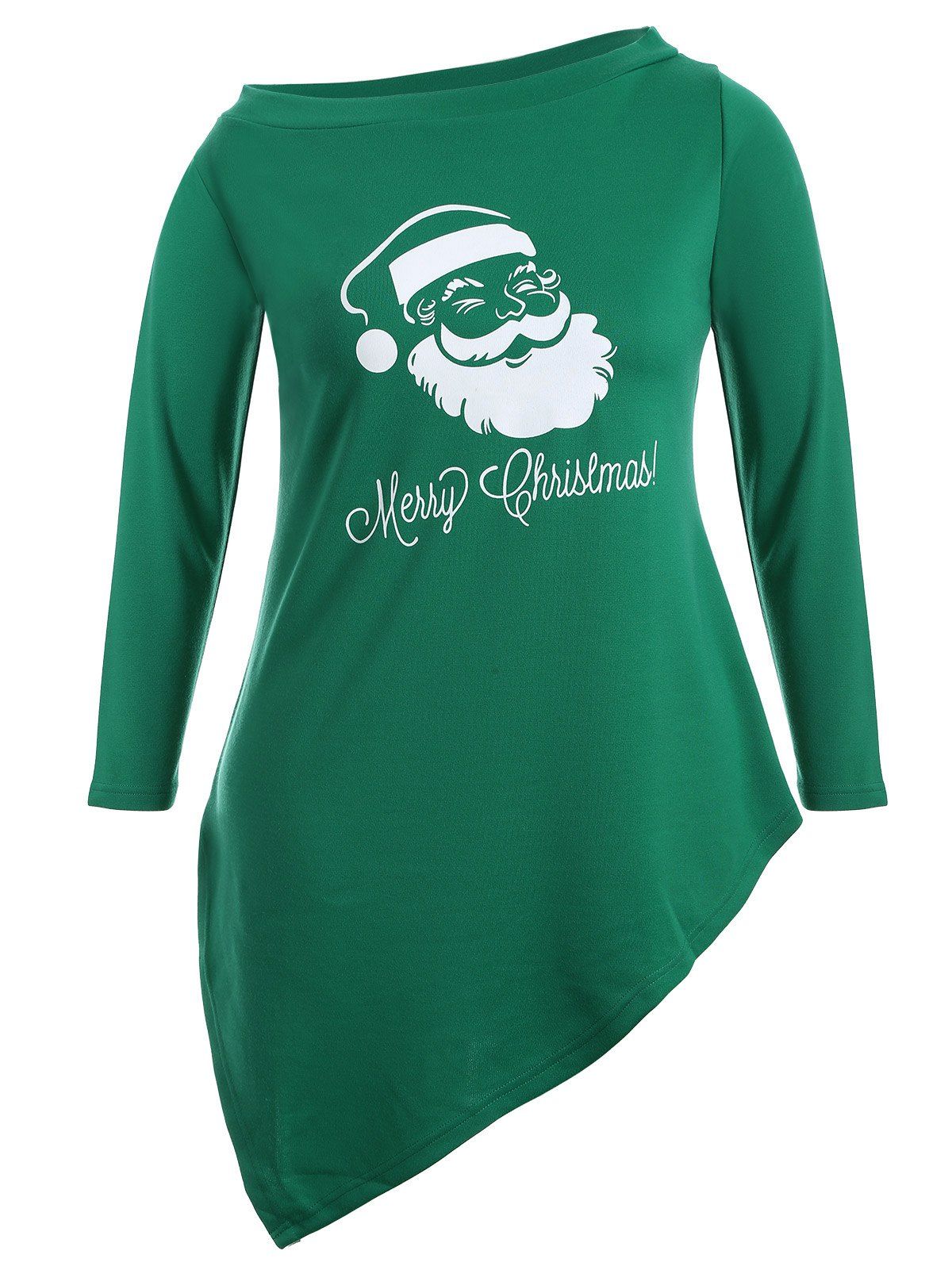 

Skew Neck Santa Claus Print Longline Tee, Green