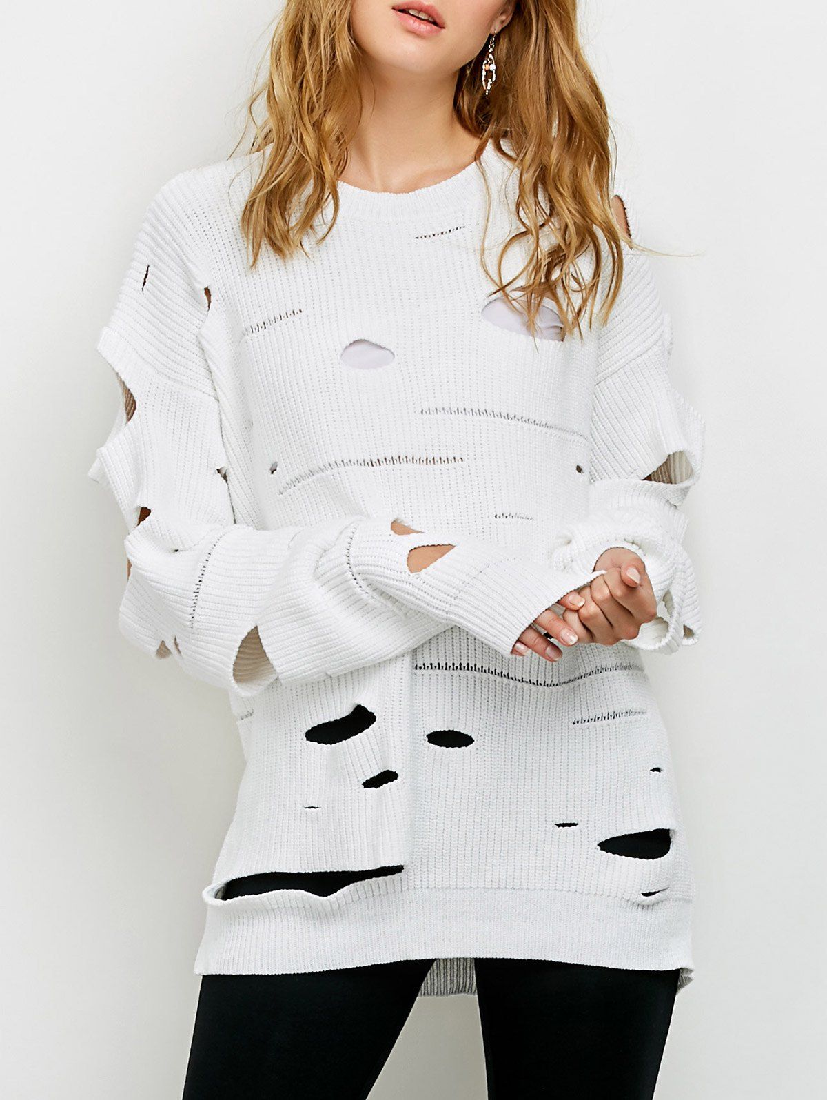 

Crew Neck Cut Out Sweater, White