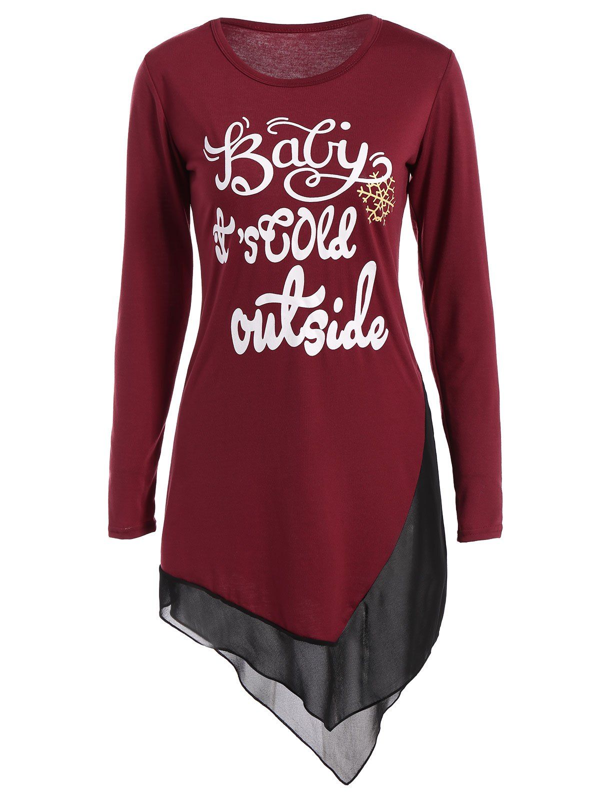 

Asymmetrical Graphic Layered Longline Tee, Wine red