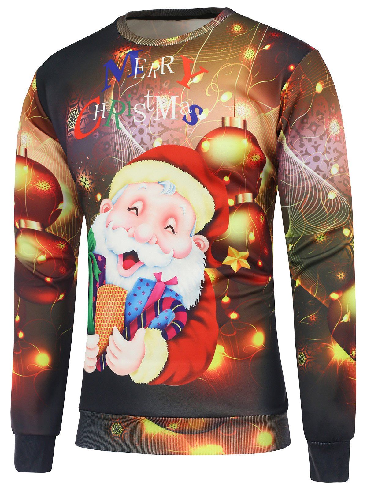 

Christmas Santa Claus Printed Crew Neck Sweatshirt, Brown