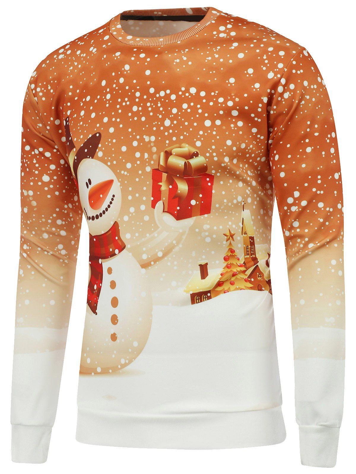 

Christmas 3D Snowman Printed Crew Neck Sweatshirt, Yellow