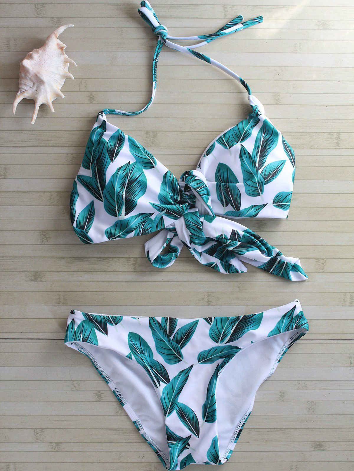 [30% OFF] Self Tie Leaf Print Bikini Set | Rosegal