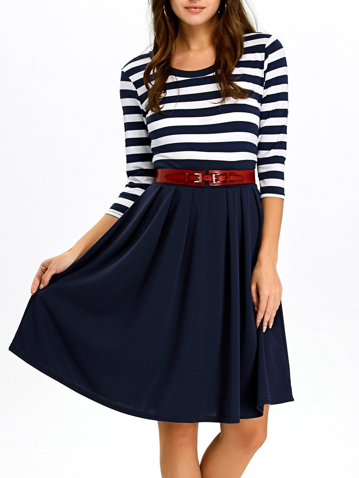  12 OFF A Line Stripe Casual Dress Fall Rosegal
