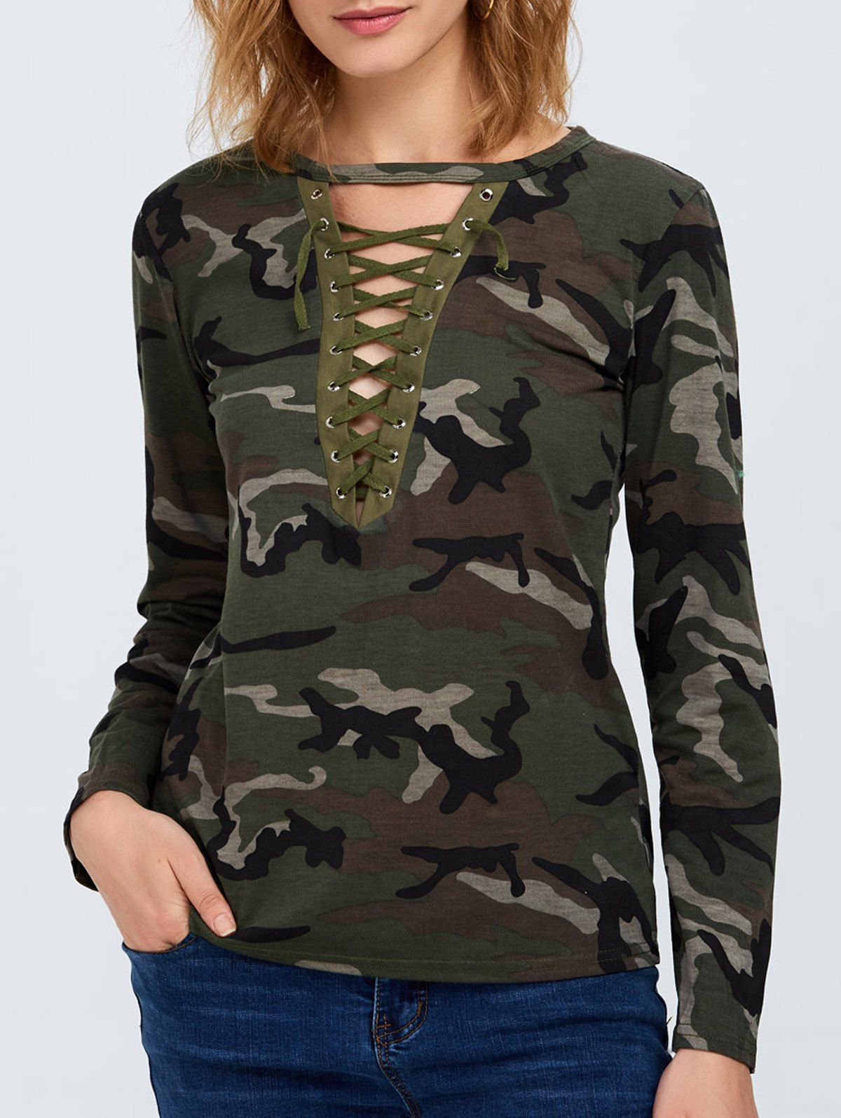 lace up camo shirt