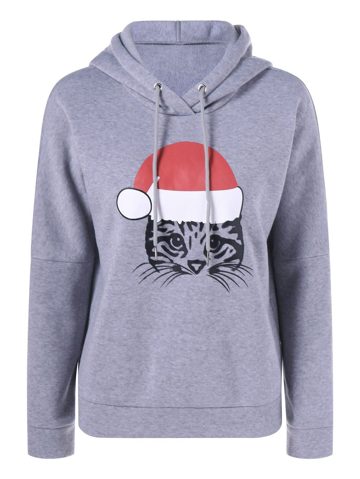 

Kitten Print Christmas Hoodie, Gray