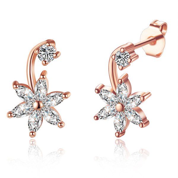 

Rhinestone Floral Earrings, Rose gold