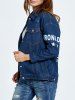 Letter Graphic Button Up Jean Jacket with Sleeves -  