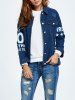 Letter Graphic Button Up Jean Jacket with Sleeves -  