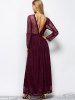 Lace Long Sleeve Mesh Maxi Evening Dress -  