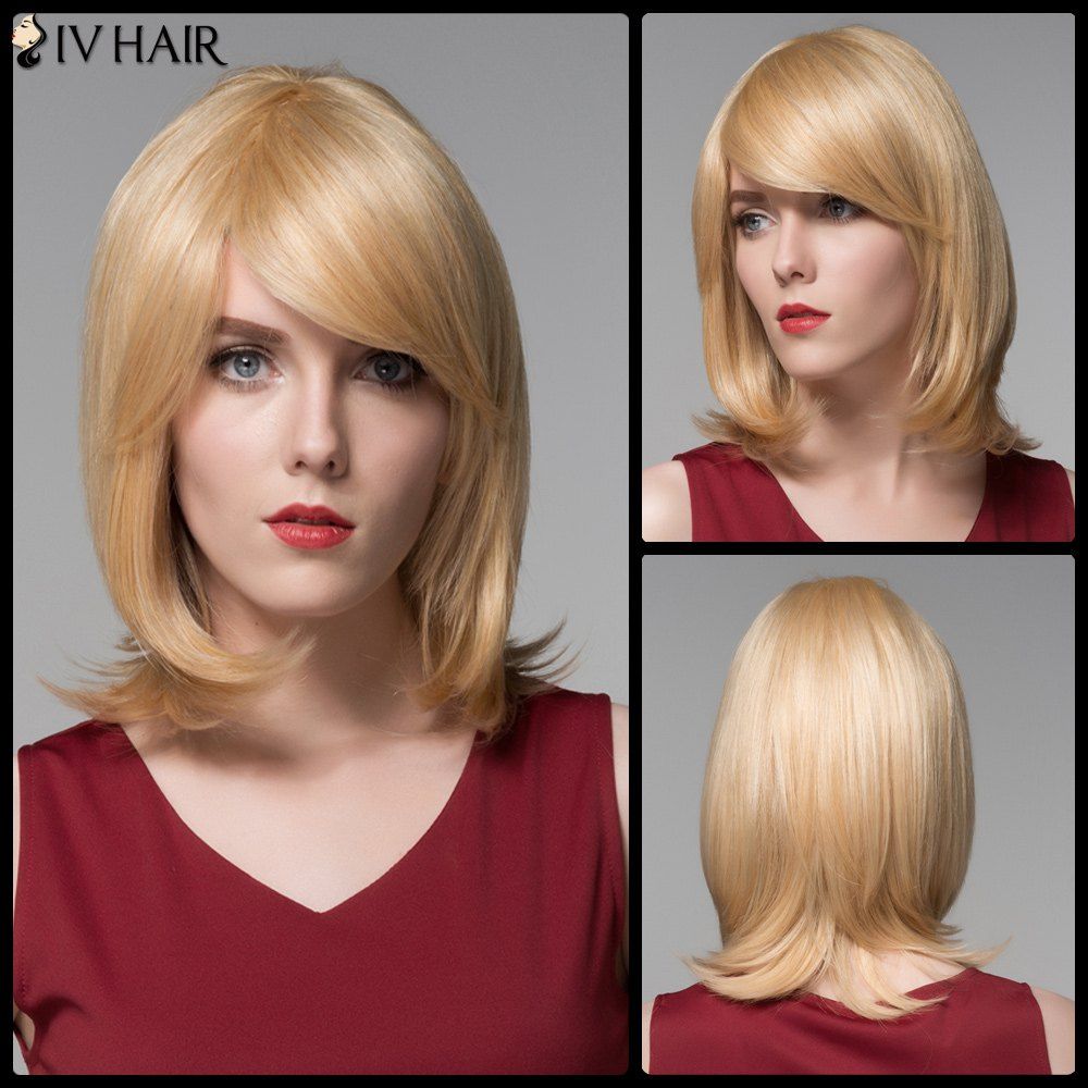 Off Siv Hair Faddish Medium Side Bang Straight Real Natural Hair Wig Rosegal