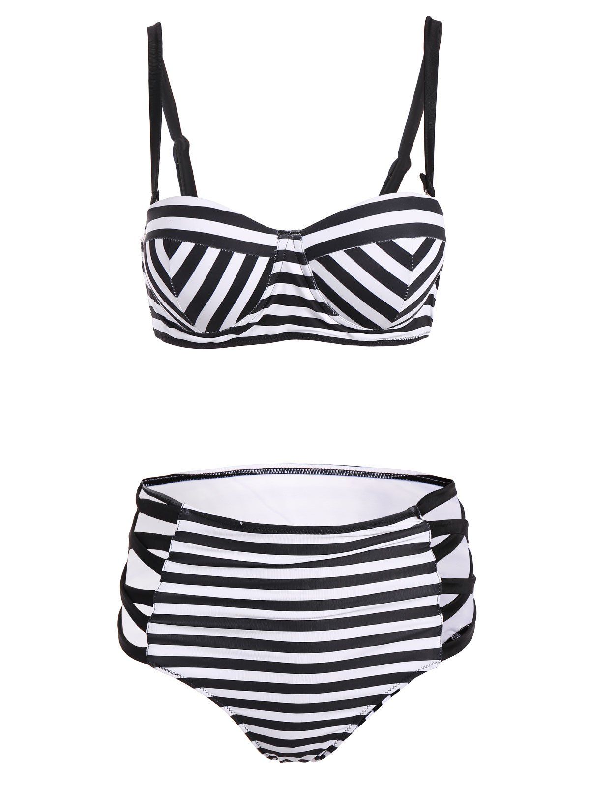 Black L Cut Out Striped Strappy Bikini | RoseGal.com