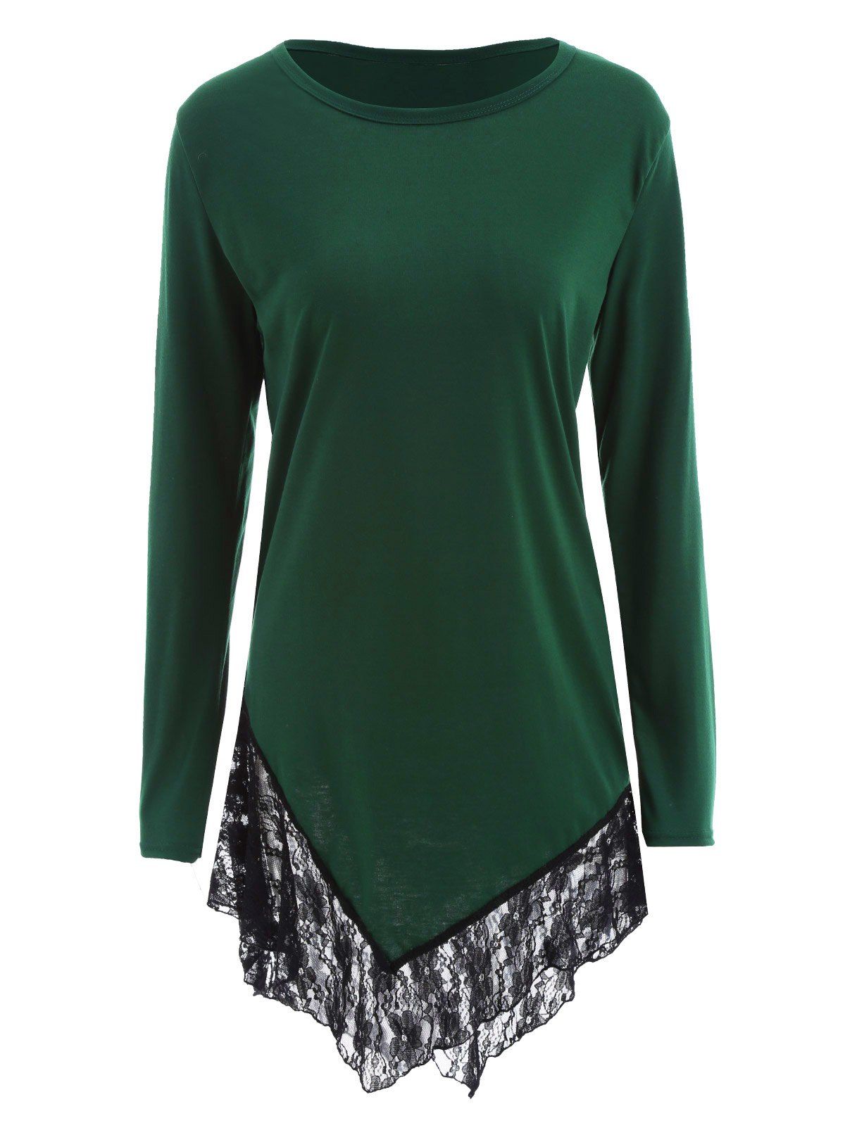 

Lace Panel Asymmetric Tunic T-Shirt, Green