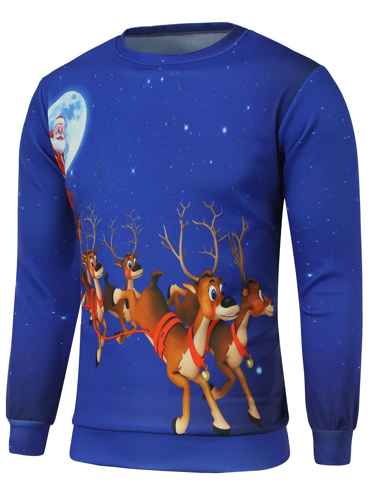 

Reindeer Printed Crew Neck Christmas Sweatshirt, Blue