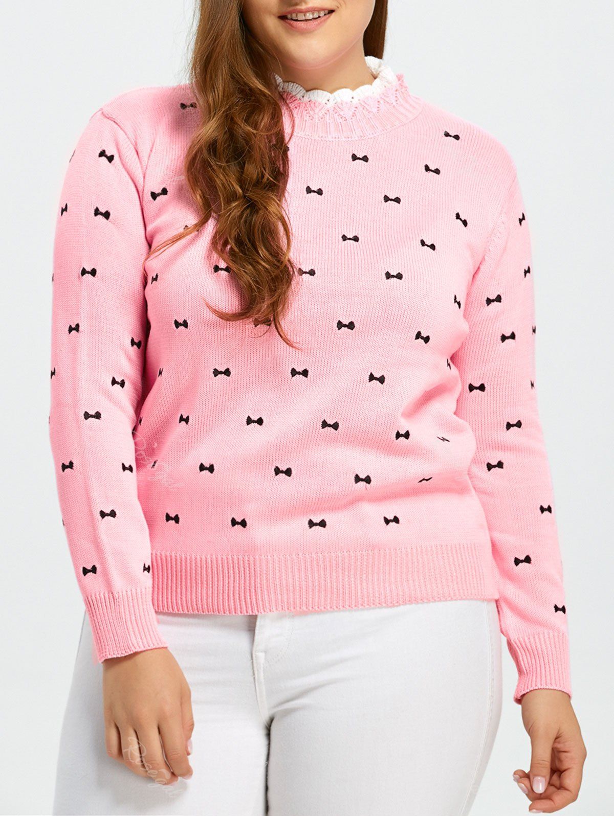 

Plus Size Bowknot Pullover Sweater, Pink