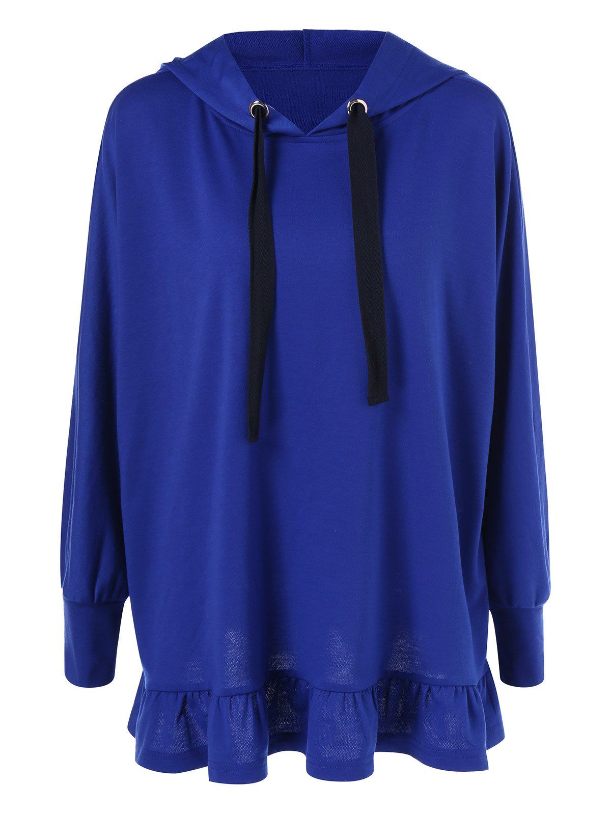 

Drawstring Flounced Hoodie, Blue