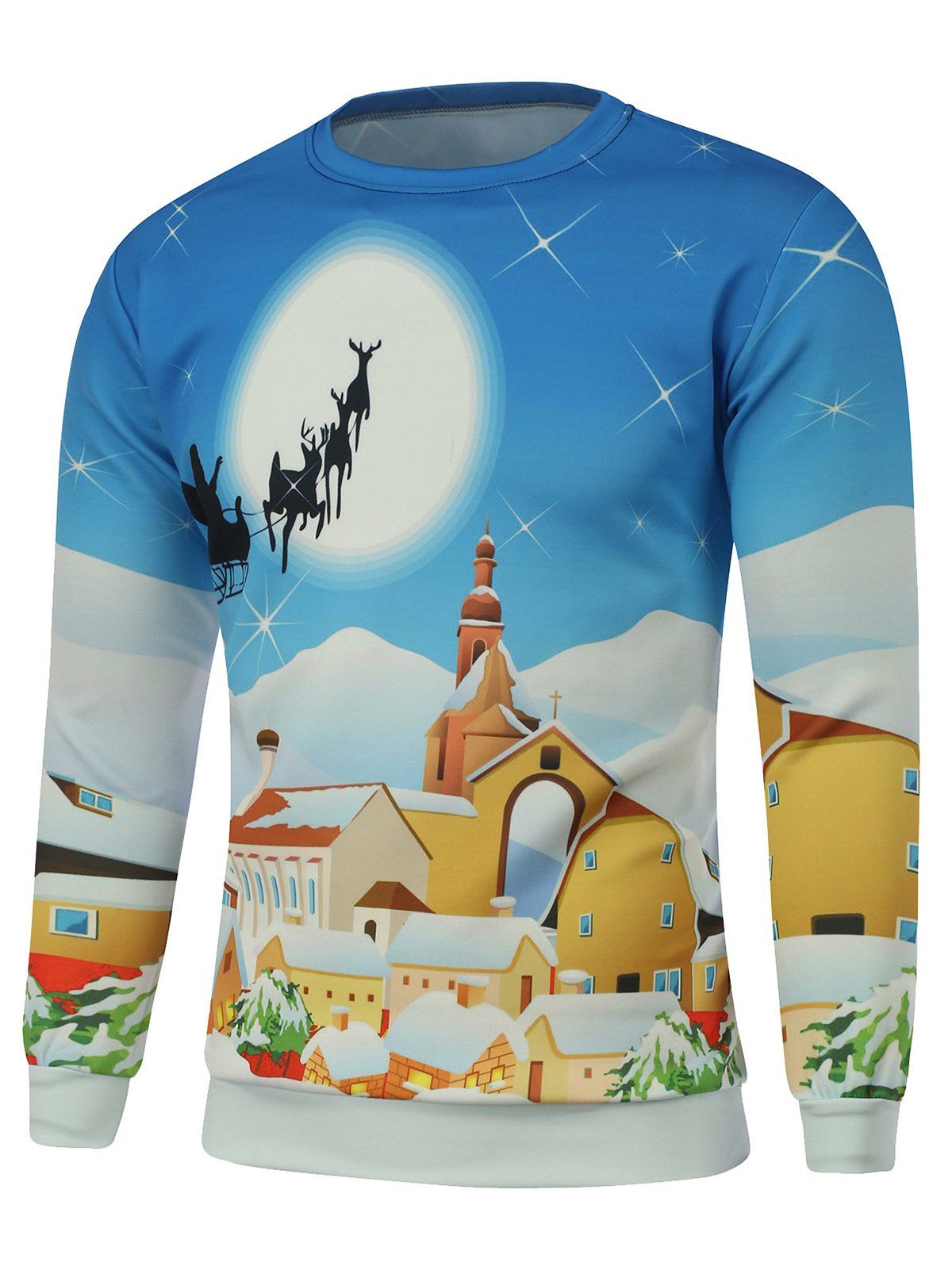 

Cartoon Print Crew Neck Christmas Sweatshirt, Blue