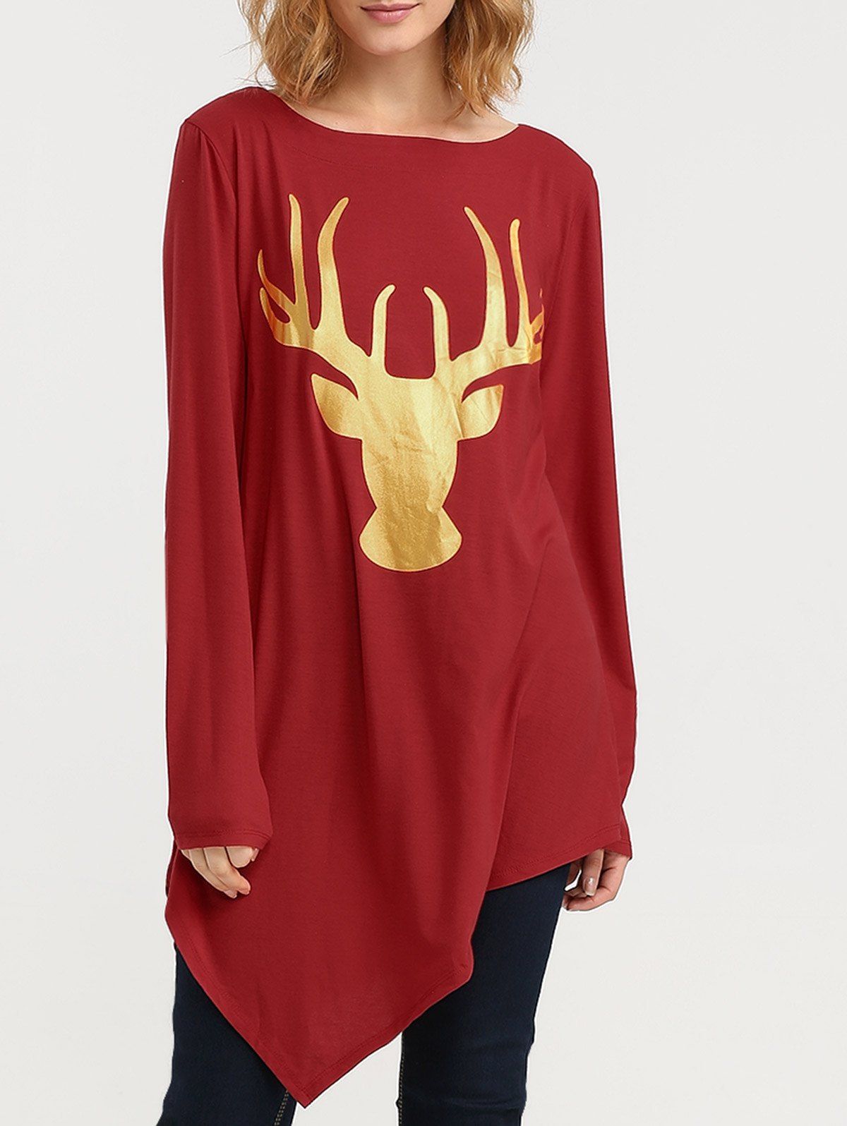 

Asymmetrical Reindeer Christmas Tee, Wine red