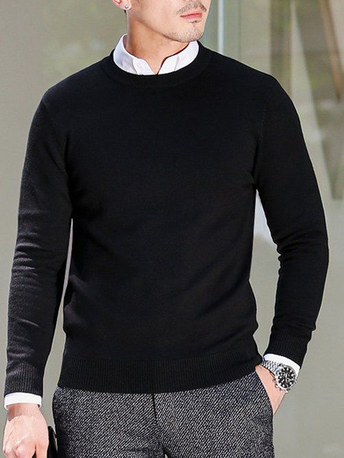 

Slim Fit Crew Neck Pullover Knitwear, Black