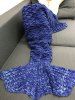 Couverture Sirène au Crochet Style Écailles de Poisson Garde au Chaud pour Canapé - Bleu profond 