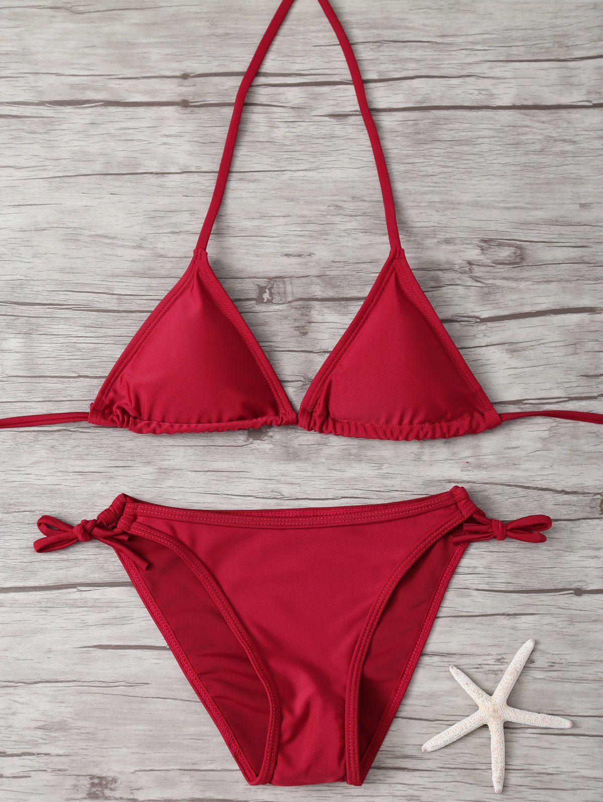 Wine Red M Loop Tie Side String Bikini