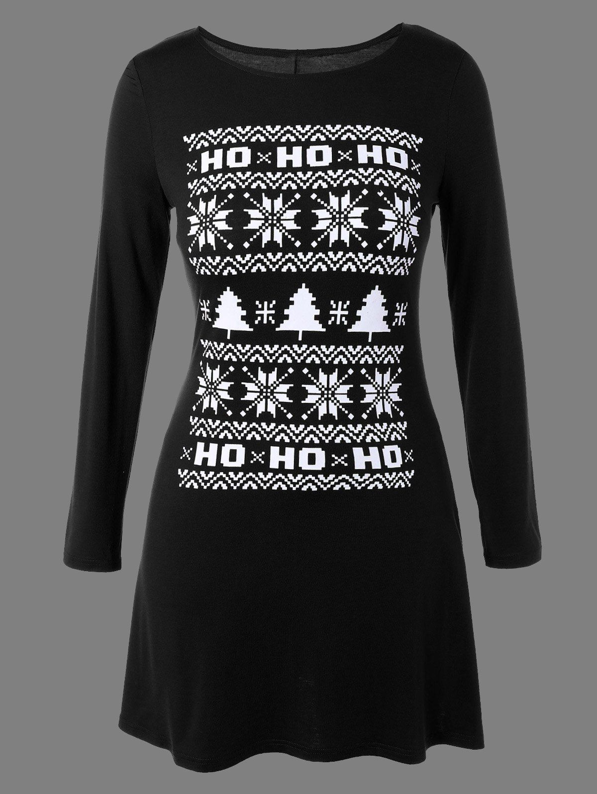 

Snowflake Print Christmas A-Line Dress, Black