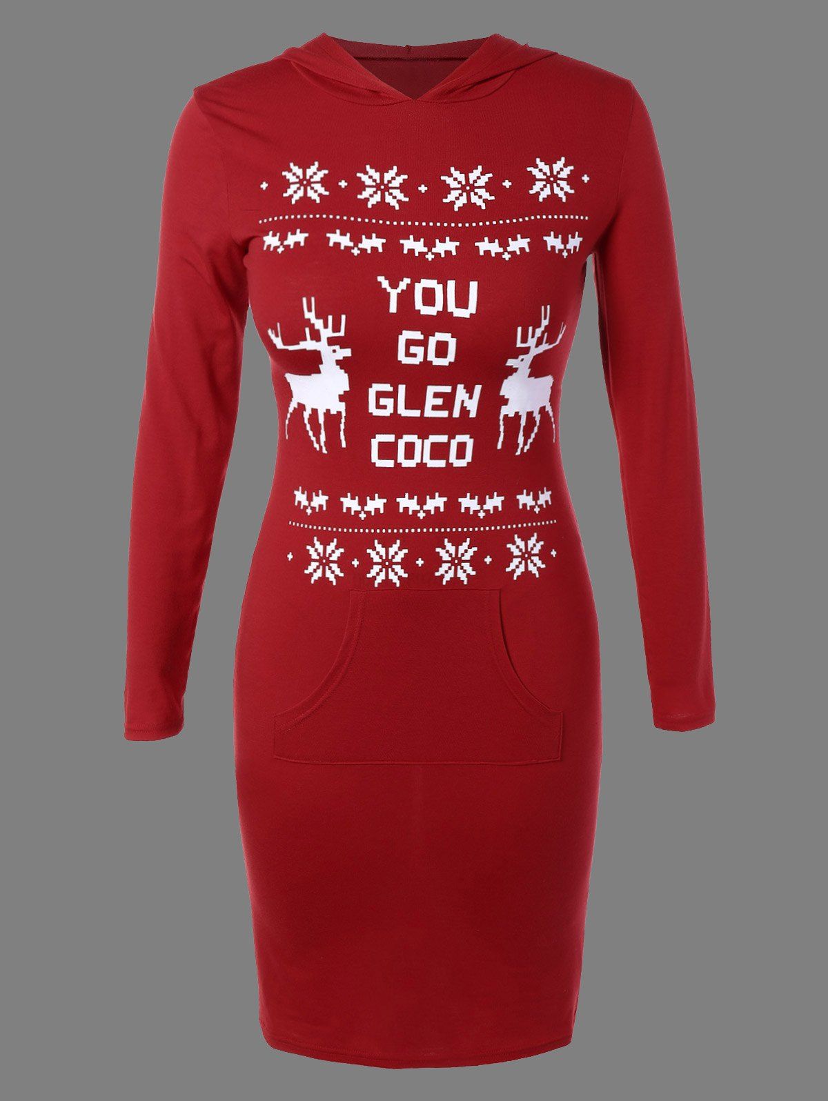 Online Christmas Snowflake Deer Print Hoodie Dress  