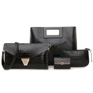 Stitching PU Leather Crocodile Embossed Handbag Set