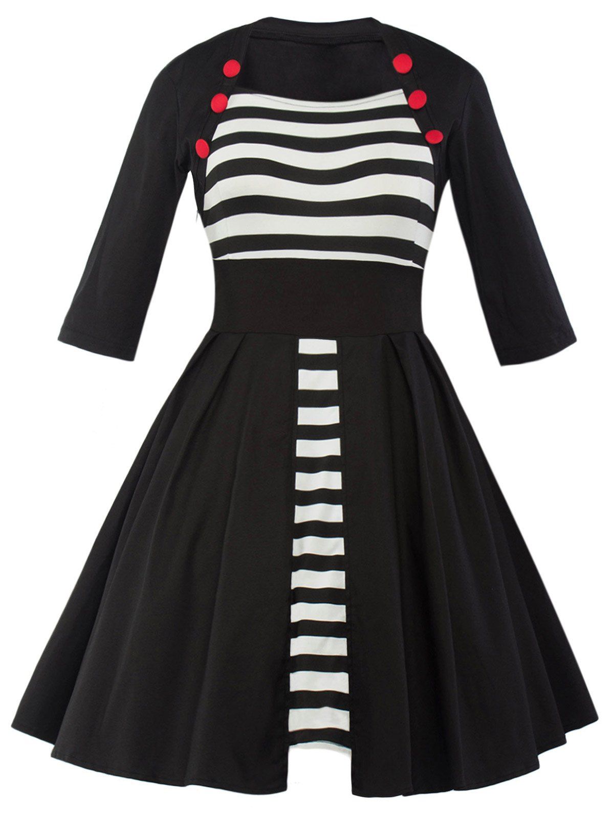 

Vintage Striped Panel Swing Dress, Black