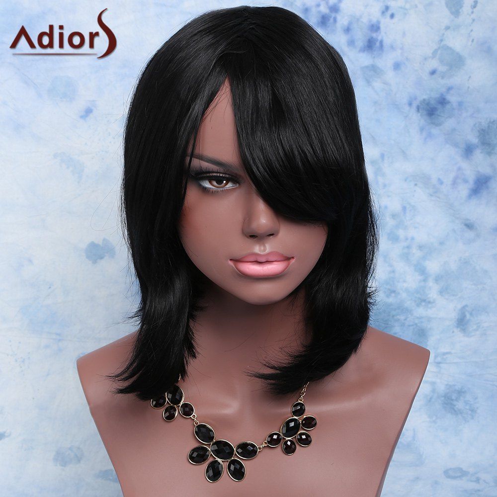 adiors medium inclined bang natural straight synthetic wig