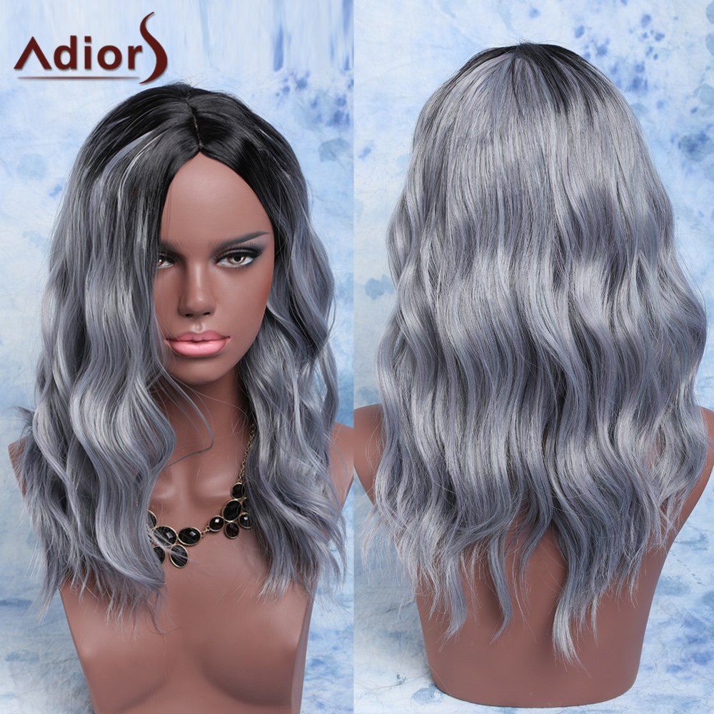 Affordable Adiors Mixed Color Synthetic Fluffy Medium Wave Centre Parting Wig  