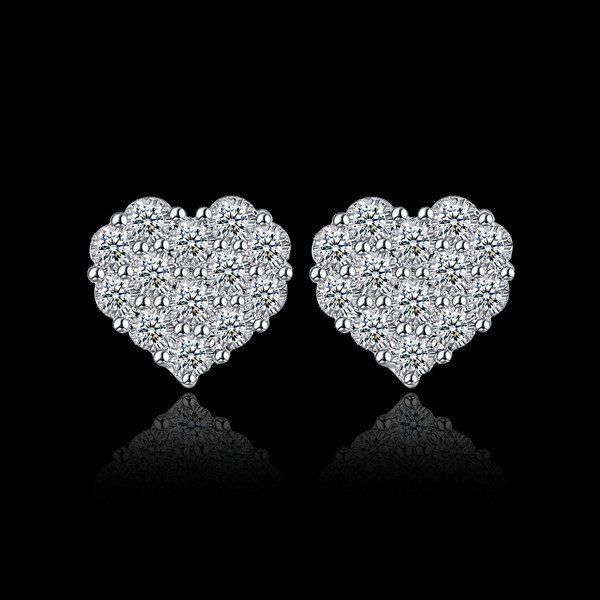 

Rhinestoned Heart Stud Earrings, Silver