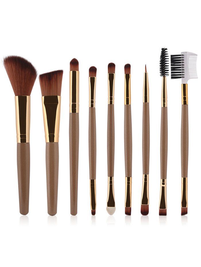 

9 Pcs Multifunction Facial Makeup Brushes Set, Champagne gold