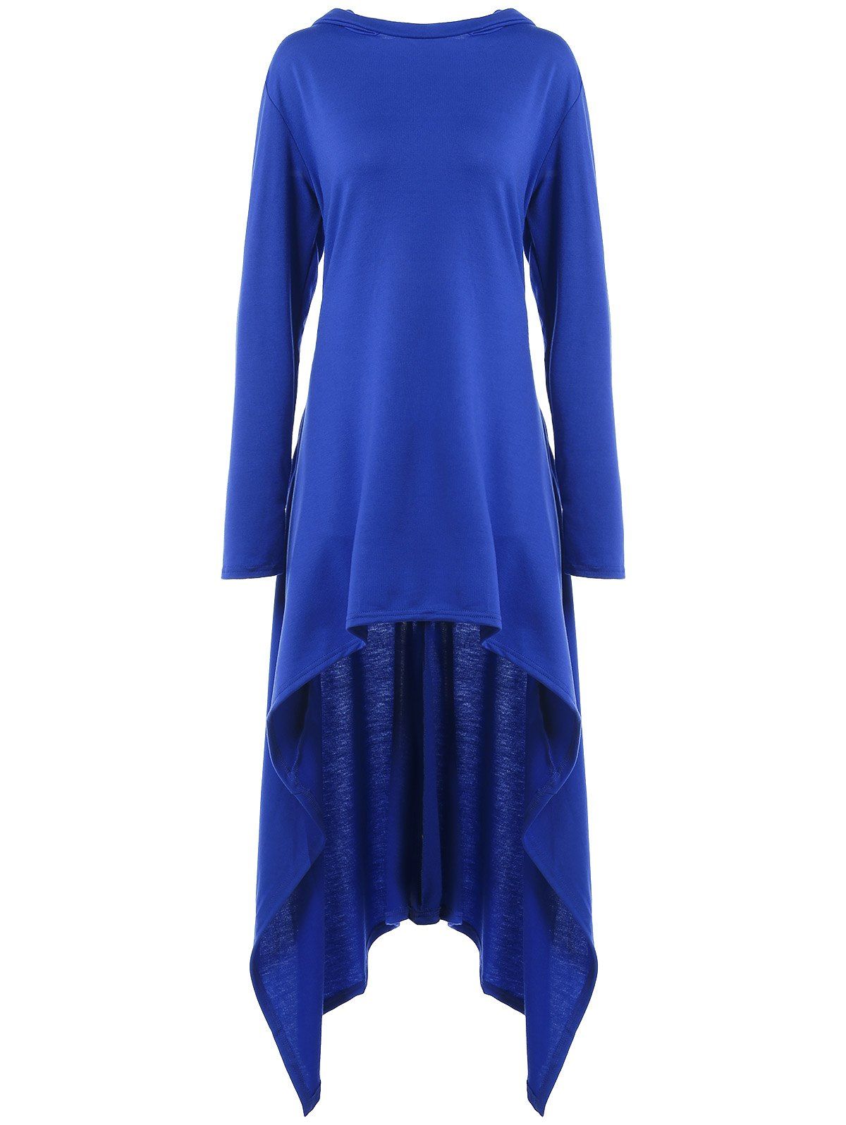 Blue Xl High Low Hooded  Dress  With Long  Sleeves  RoseGal com