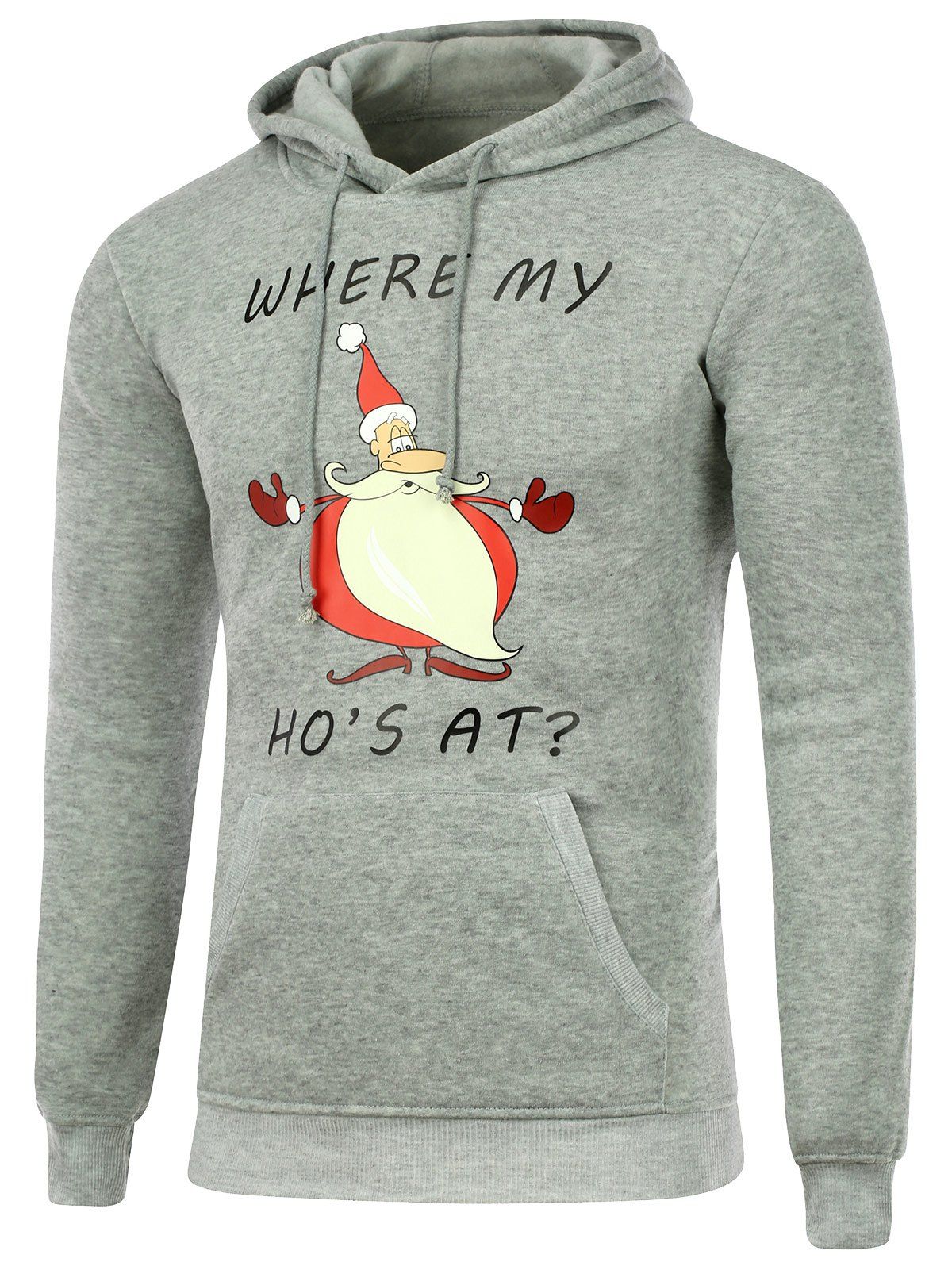 

Santa Claus Print Pocket Christmas Hoodie, Gray