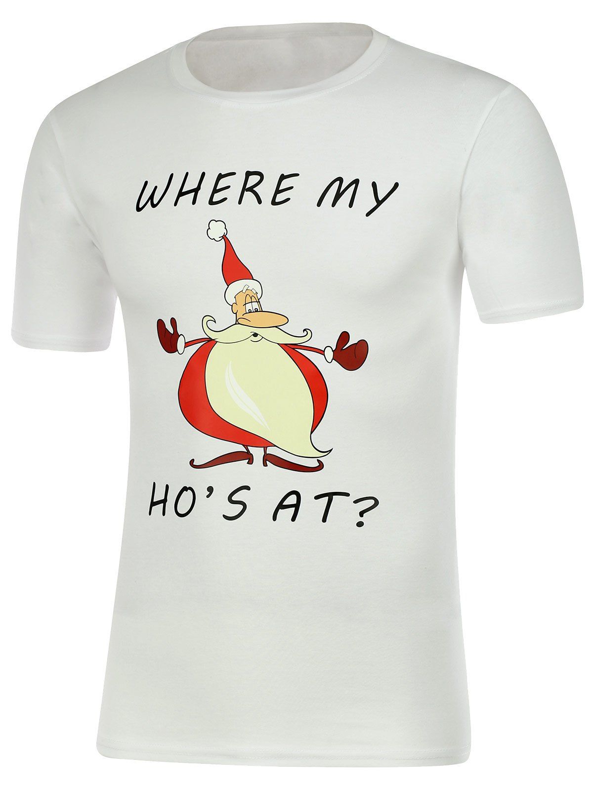 

Cartoon Santa Claus Print Short Sleeve Christmas T-Shirt, White