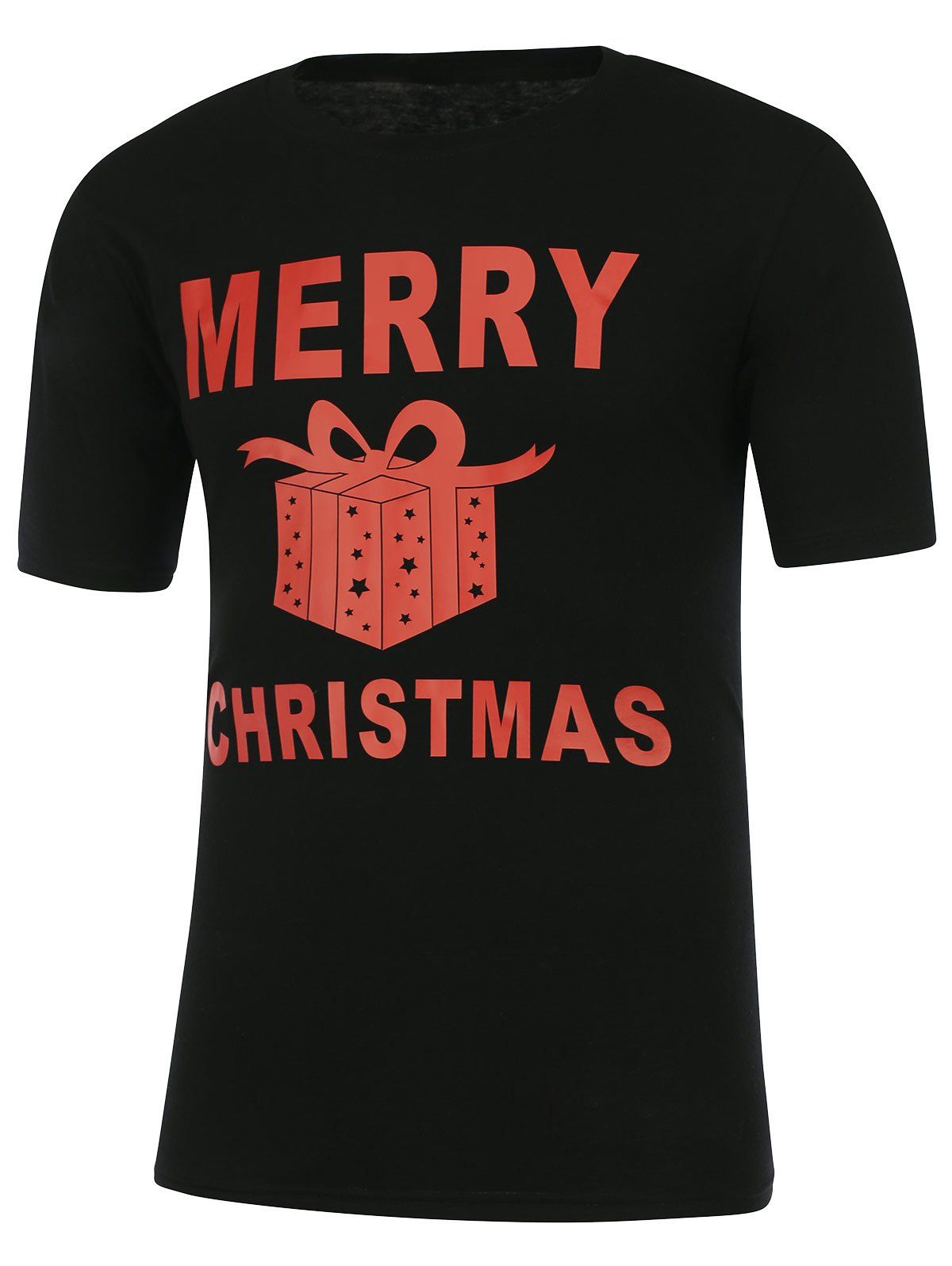

Gift Box Print Short Sleeve Christmas T-Shirt, Black