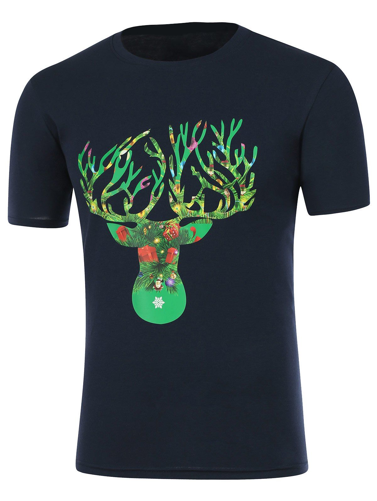 

Deer Horn Graphic Short Sleeve Christmas T-Shirt, Cadetblue