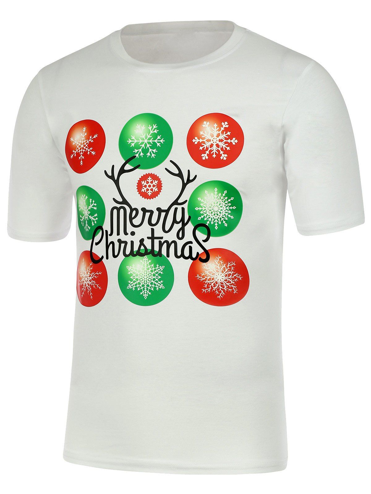 

Snowflake Print Short Sleeve Christmas T-Shirt, White