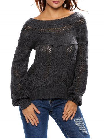 Outfit Semi Sheer Cable Knit Hollow Out Sweater BLACK M